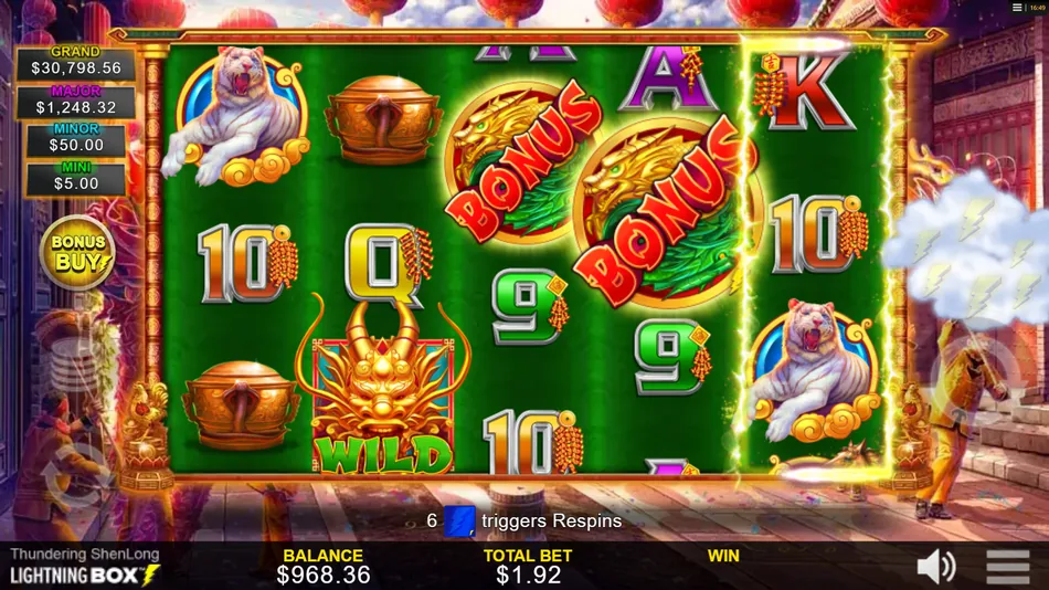 Thunder Empire five Bonus symbols landing together on the reels